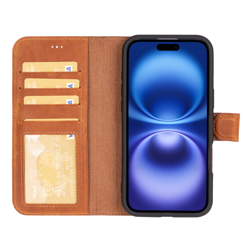 Magic iPhone 16 Plus Genuine Leather Detachable Wallet Case