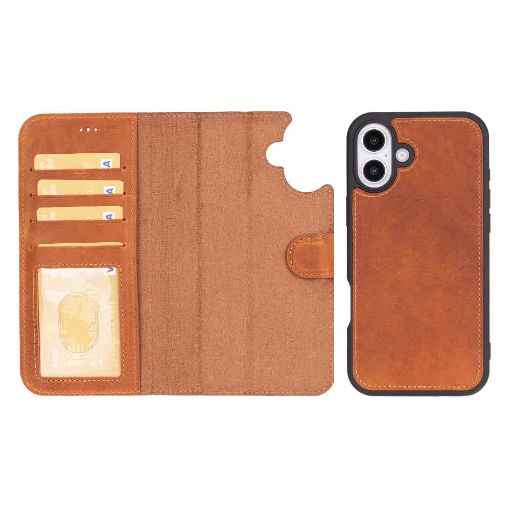 Magic iPhone 16 Plus Genuine Leather Detachable Wallet Case