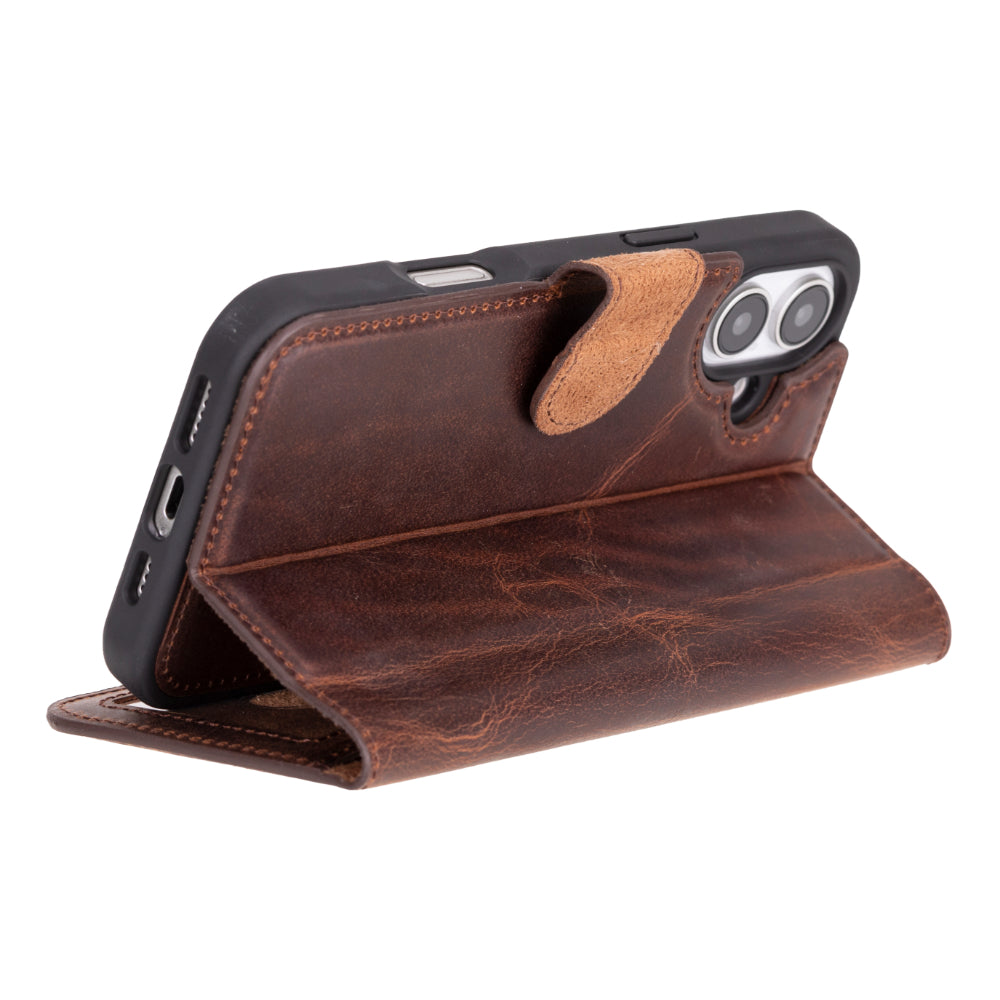 Magic iPhone 16 Plus Genuine Leather Detachable Wallet Case