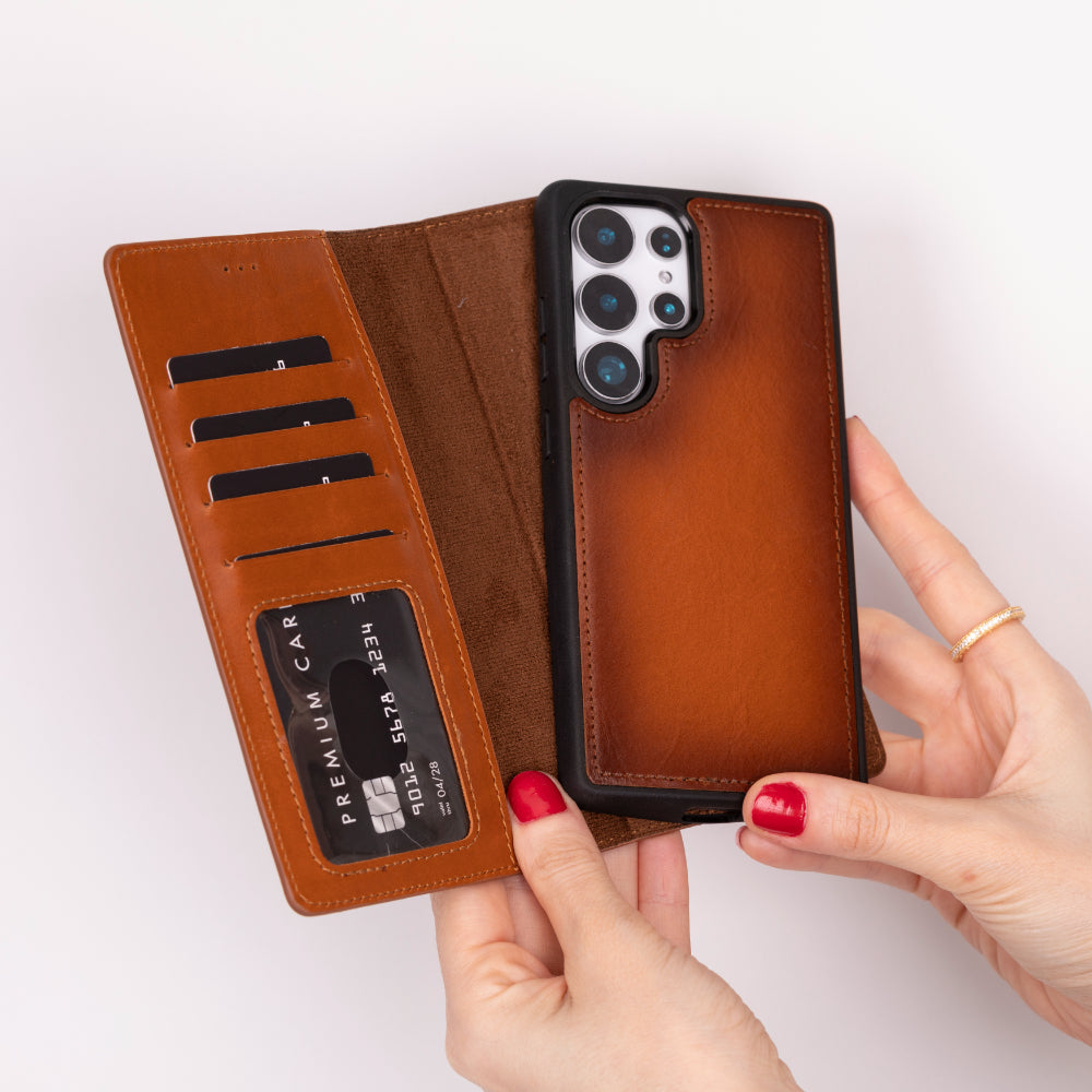 Magic Samsung Galaxy S25 Ultra Genuine Leather Detachable Wallet Case