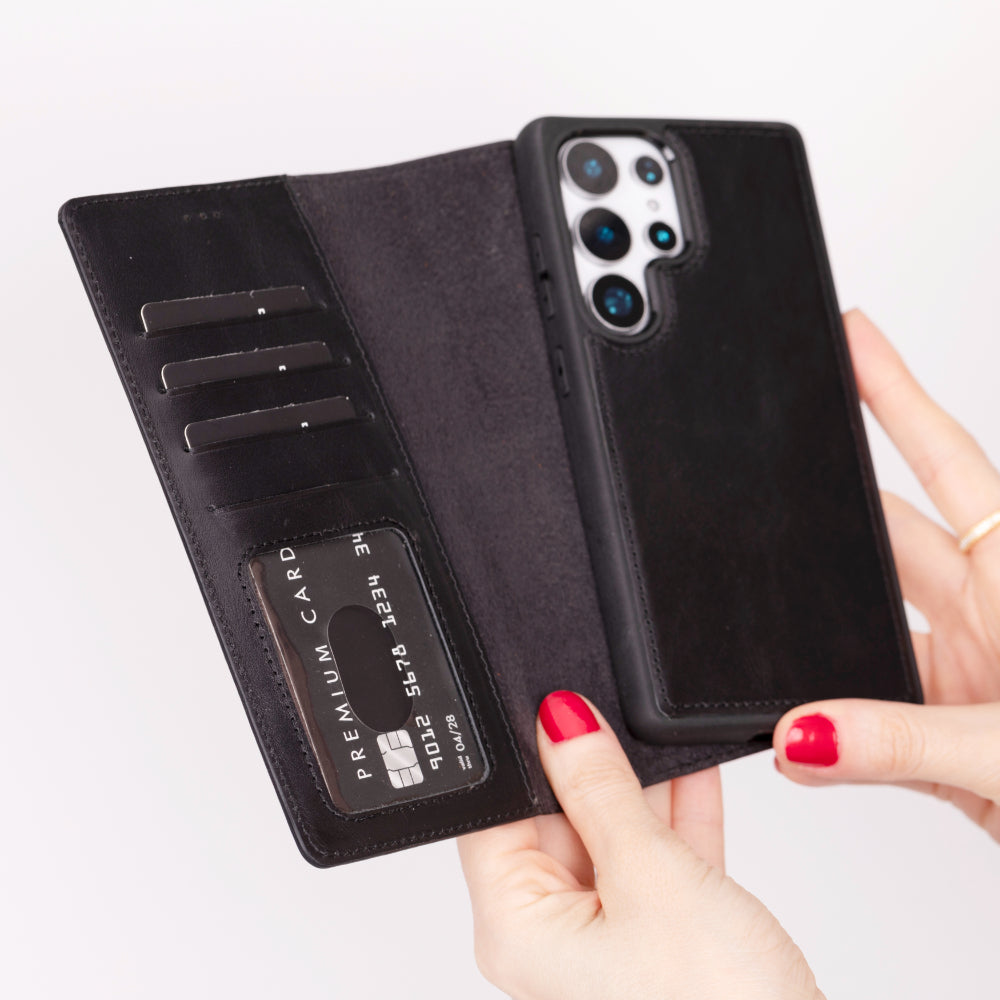 Magic Samsung Galaxy S25 Ultra Genuine Leather Detachable Wallet Case