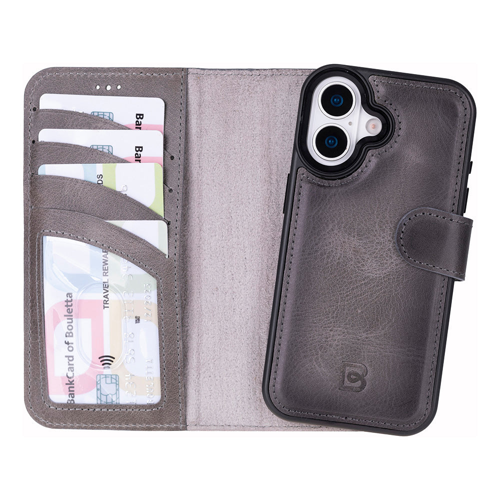 Magic iPhone 17 Detachable Genuine Leather Wallet Case