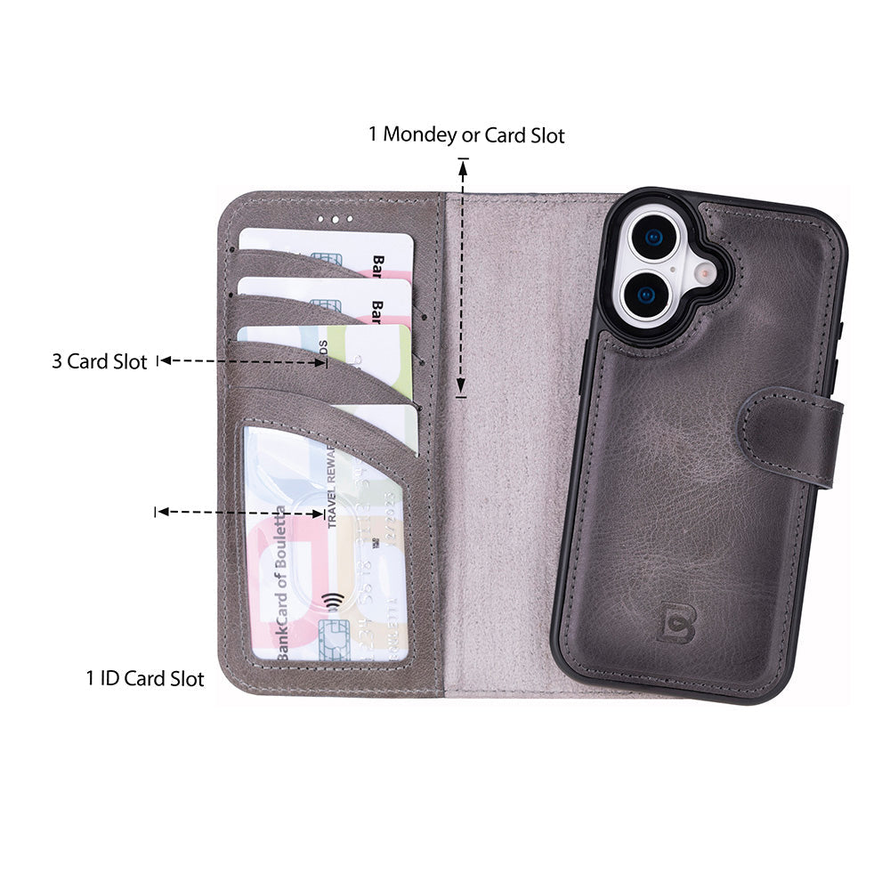 Magic iPhone 17 Detachable Genuine Leather Wallet Case