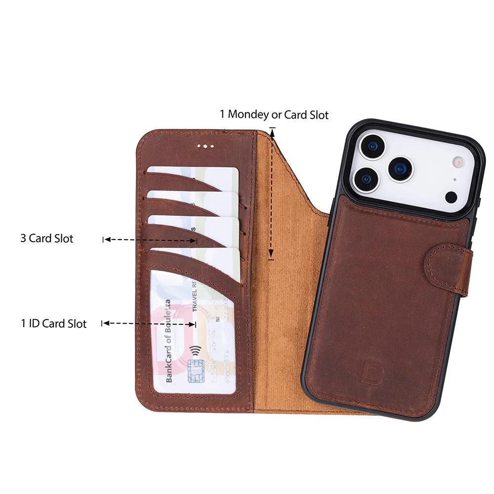 Magic iPhone 17 Pro Deri Ayrılabilir Cüzdan Kılıf (RFID, Bouletta)