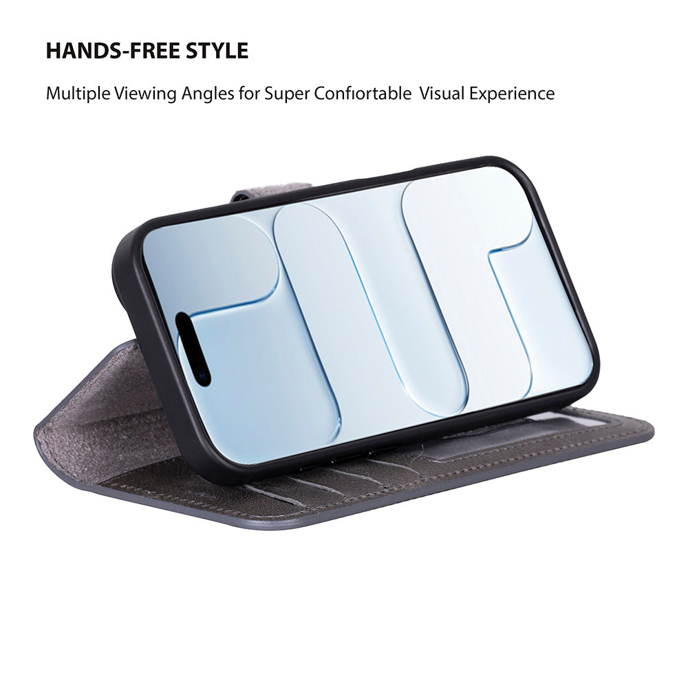 Magic iPhone 17 Detachable Genuine Leather Wallet Case