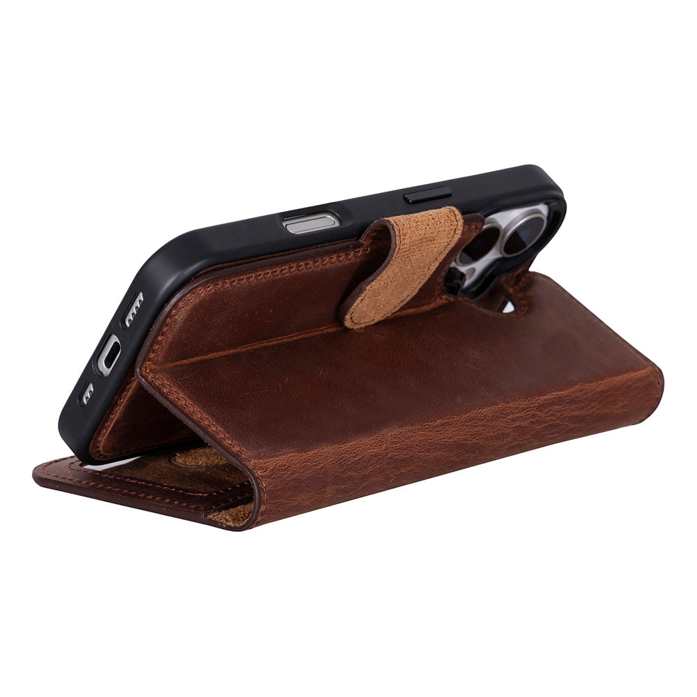 Magic iPhone 17 Detachable Genuine Leather Wallet Case