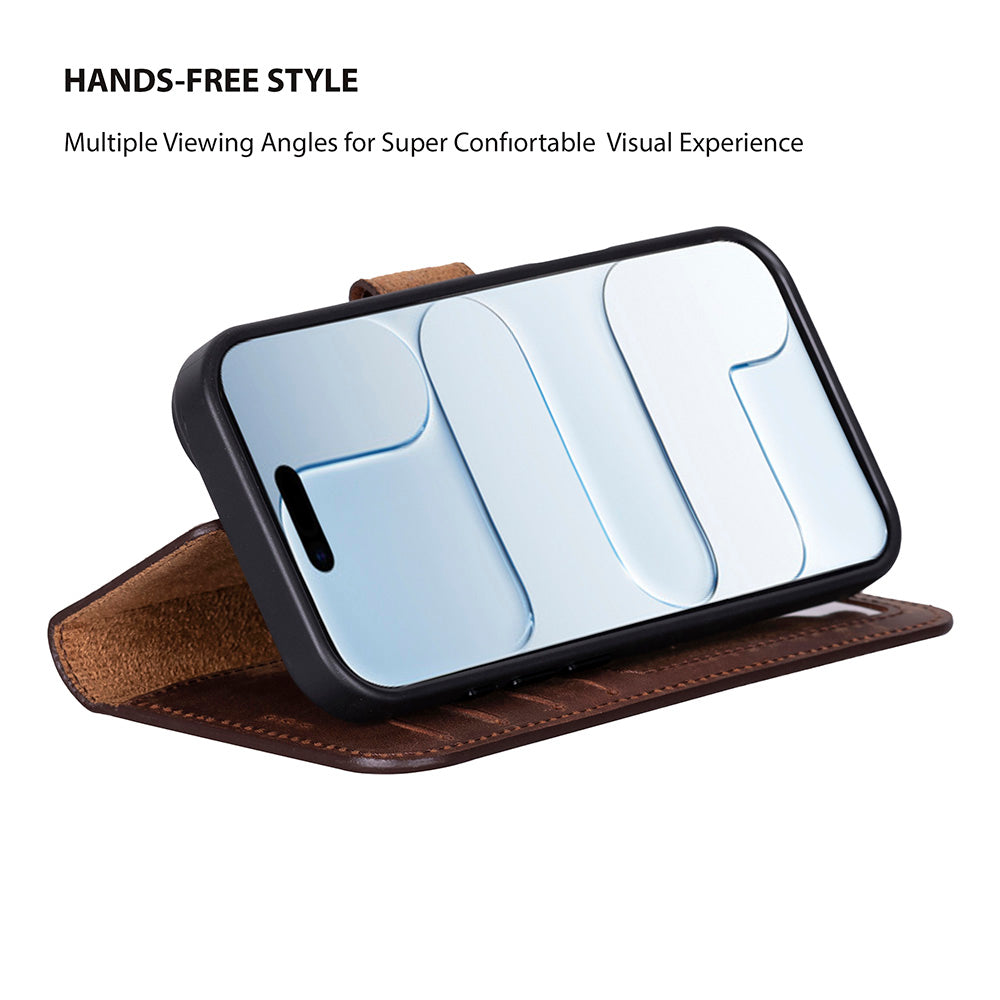 Magic iPhone 17 Detachable Genuine Leather Wallet Case