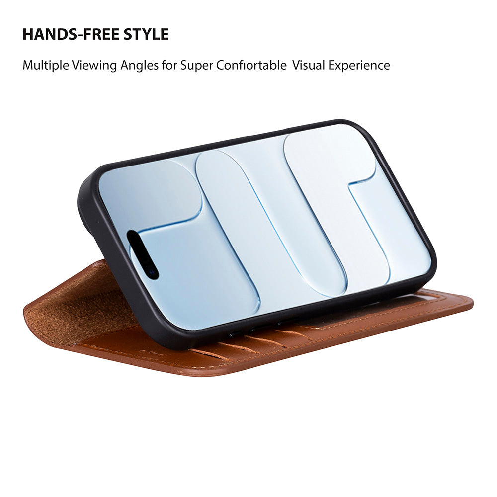 Magic iPhone 17 Detachable Genuine Leather Wallet Case