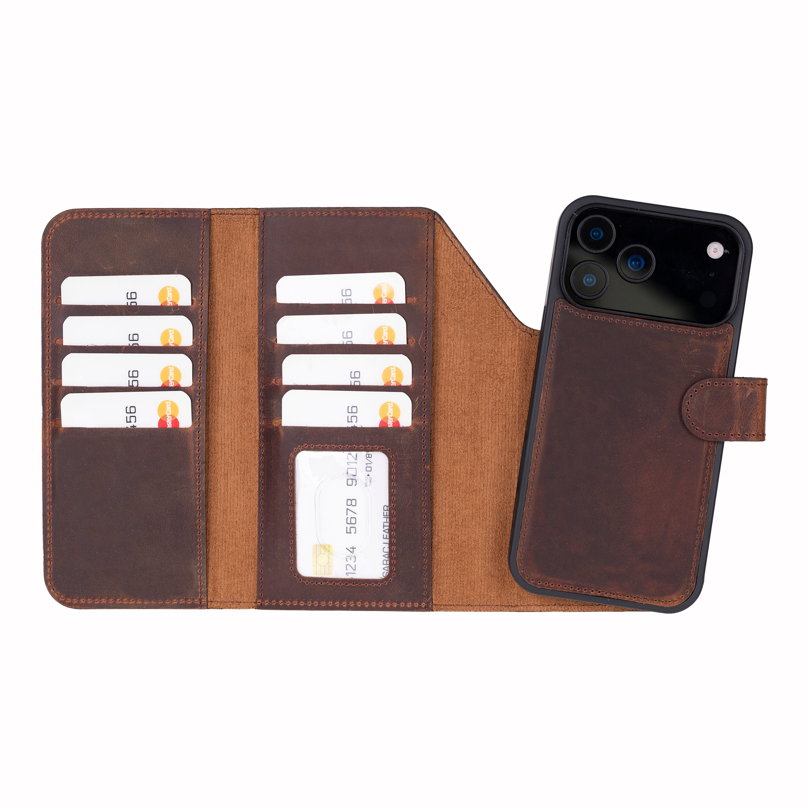 Santa iPhone 17 Pro Max Genuine Leather Detachable Wallet Case