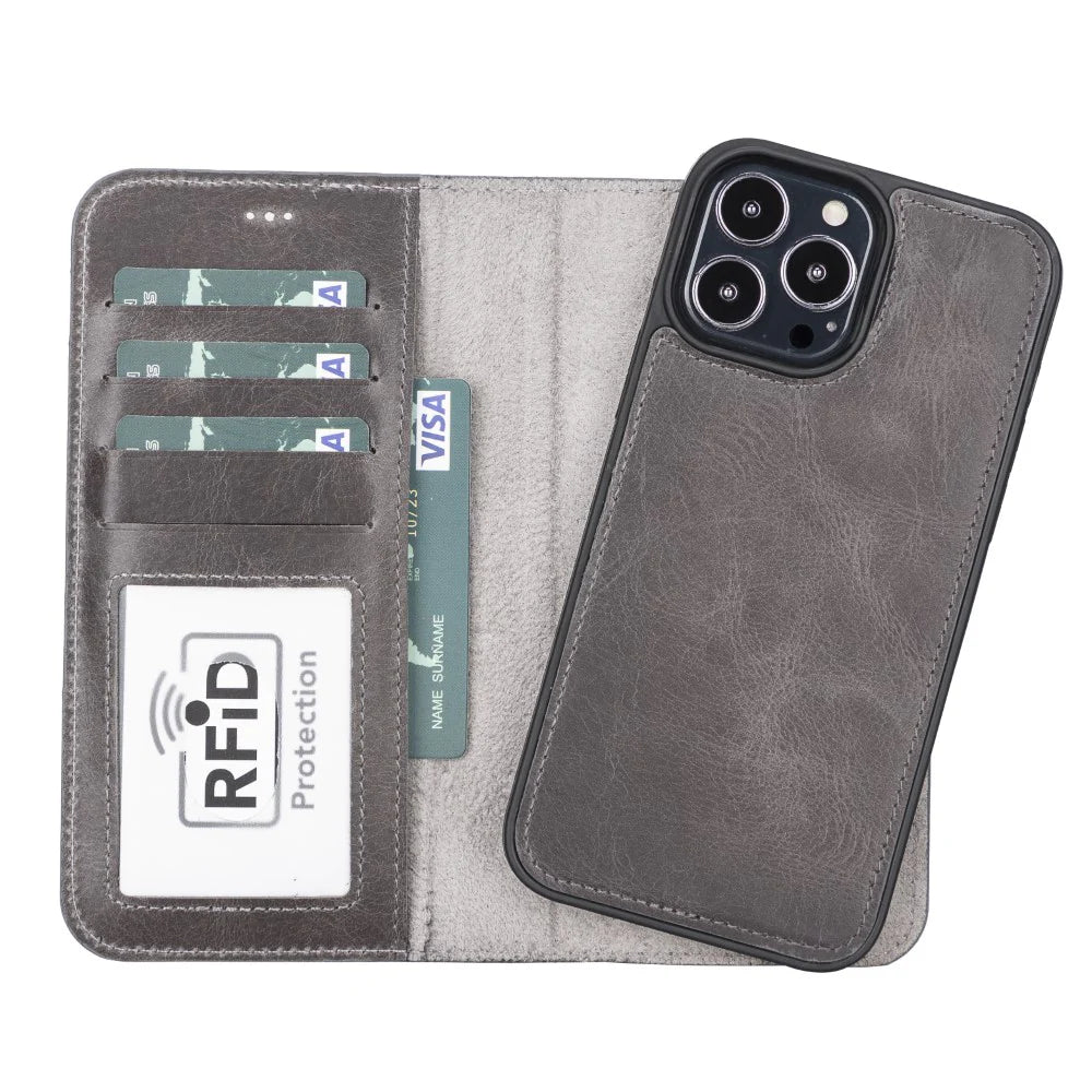 Magic iPhone 13 Pro Max Genuine Leather Detachable Wallet Case