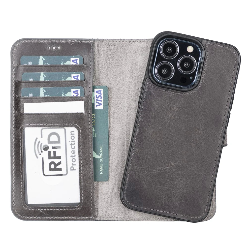 Magic iPhone 13 Pro Genuine Leather Detachable Wallet Case