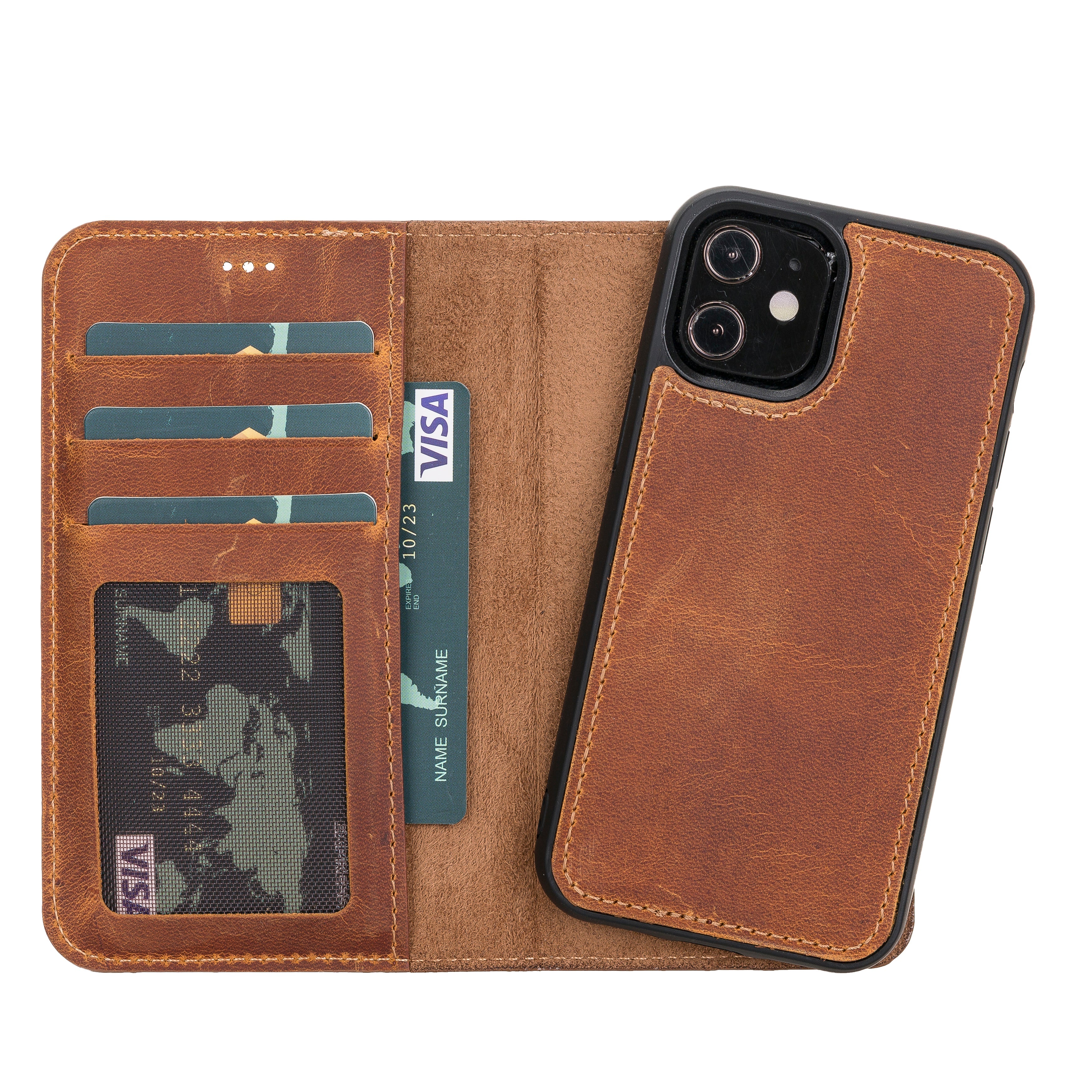 Liluri iPhone 12 Mini Detachable Genuine Leather Wallet Case