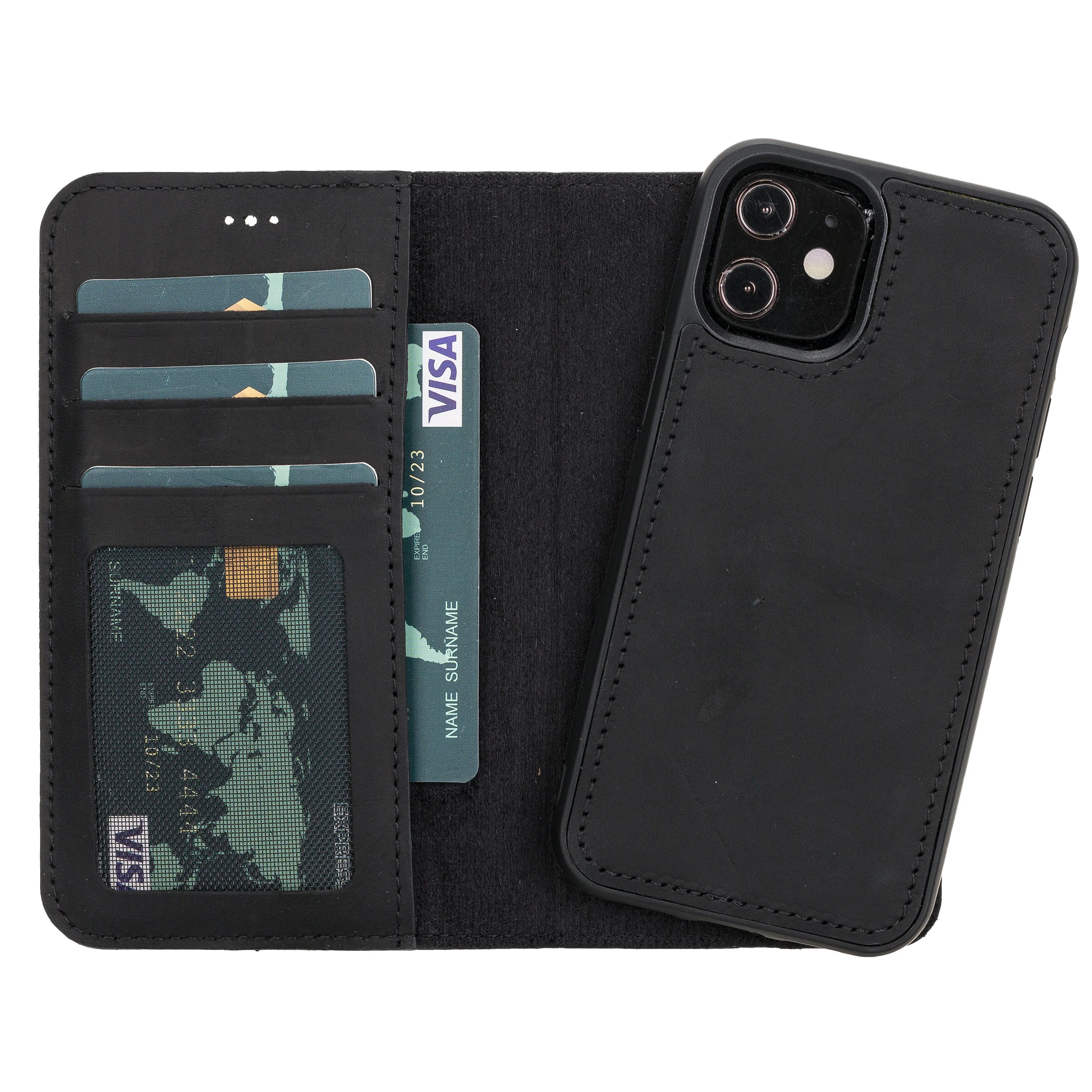Liluri iPhone 12 Mini Detachable Genuine Leather Wallet Case