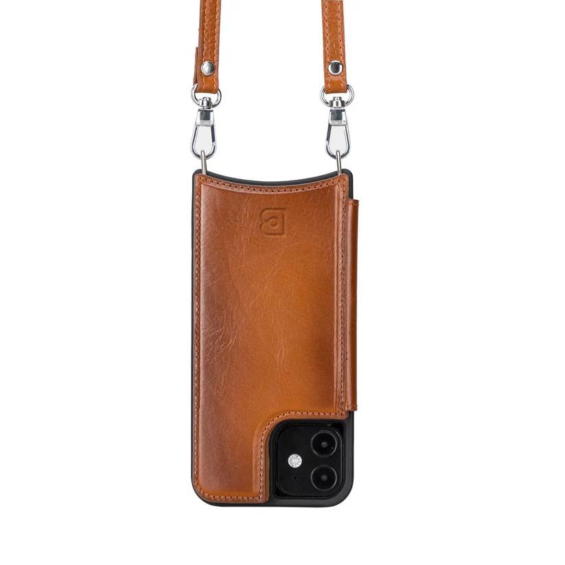 Saff iPhone 12 / 12 Pro Genuine Leather Case with Shoulder Strap