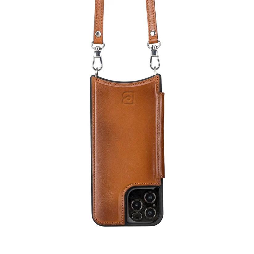 Saff iPhone 12 Pro Max Genuine Leather Case with Shoulder Strap