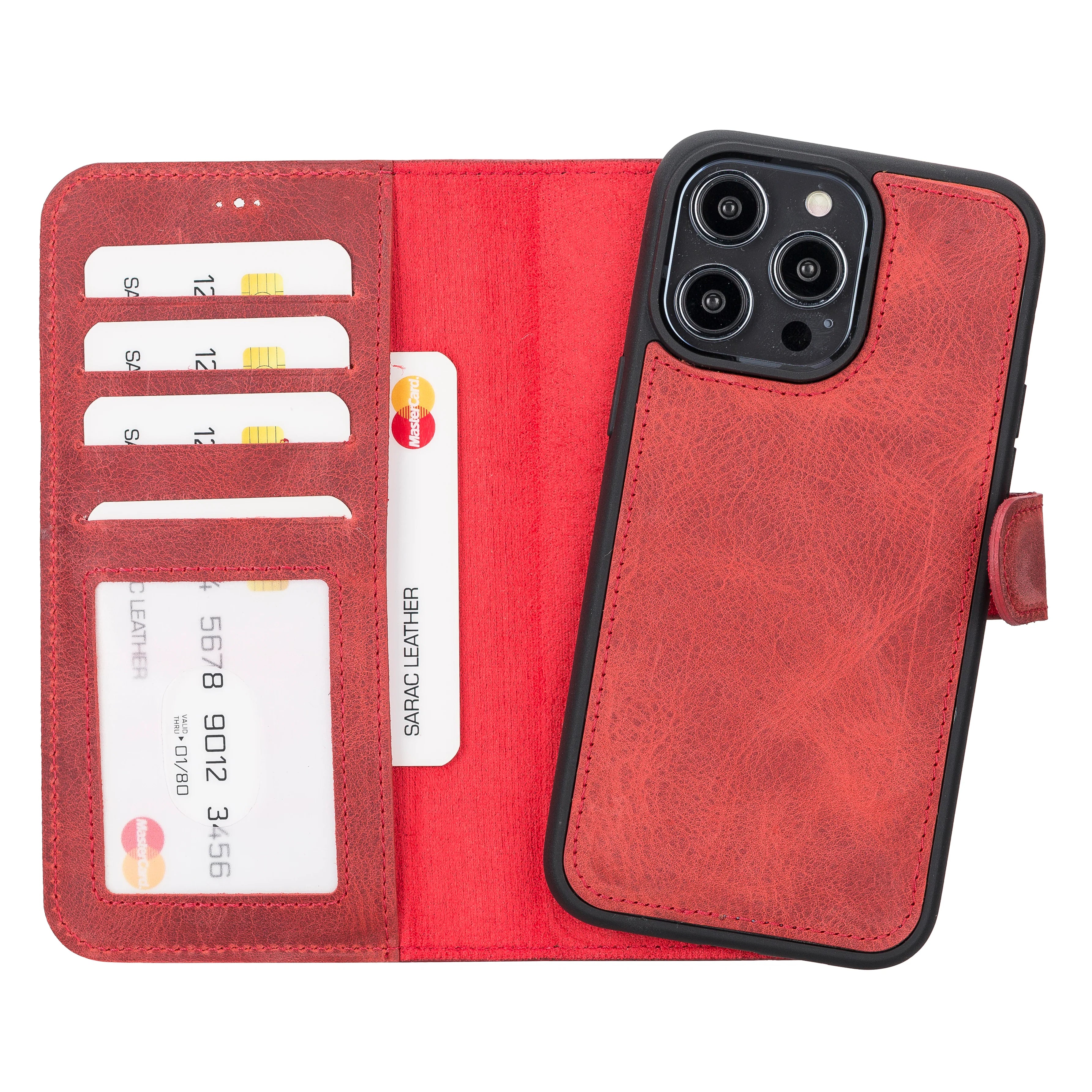 Liluri iPhone 14 Pro Max Detachable Genuine Leather Wallet Case