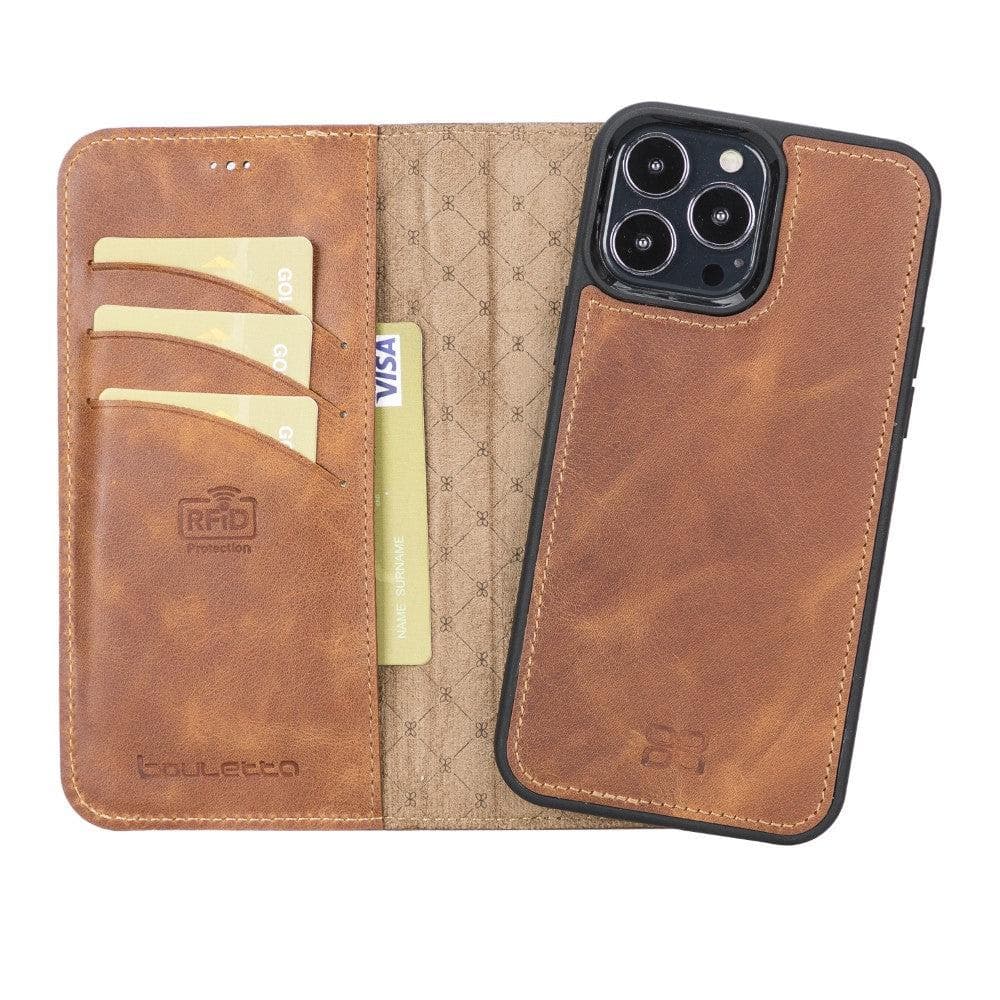 Magic iPhone 13 Pro Max Çıkarılabilir Hakiki Deri Cüzdan Kılıf