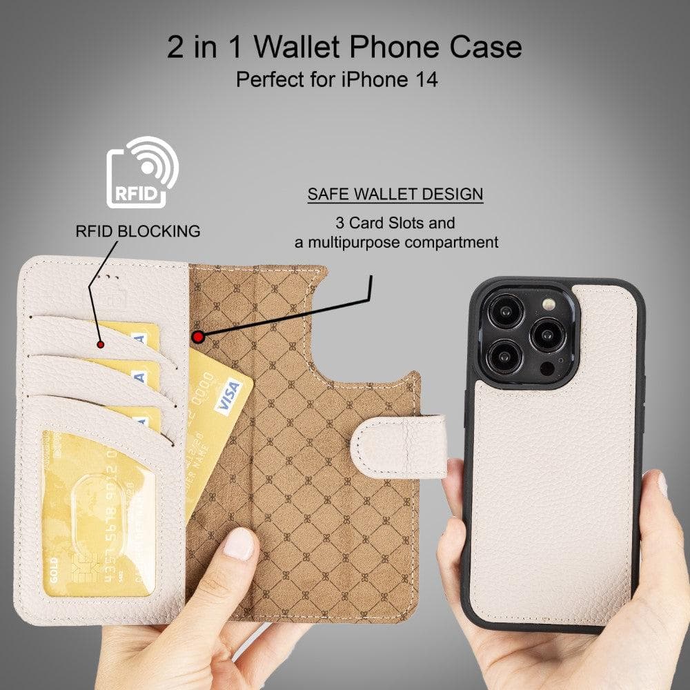 Magic iPhone 14 Detachable Genuine Colorful Leather Wallet Case