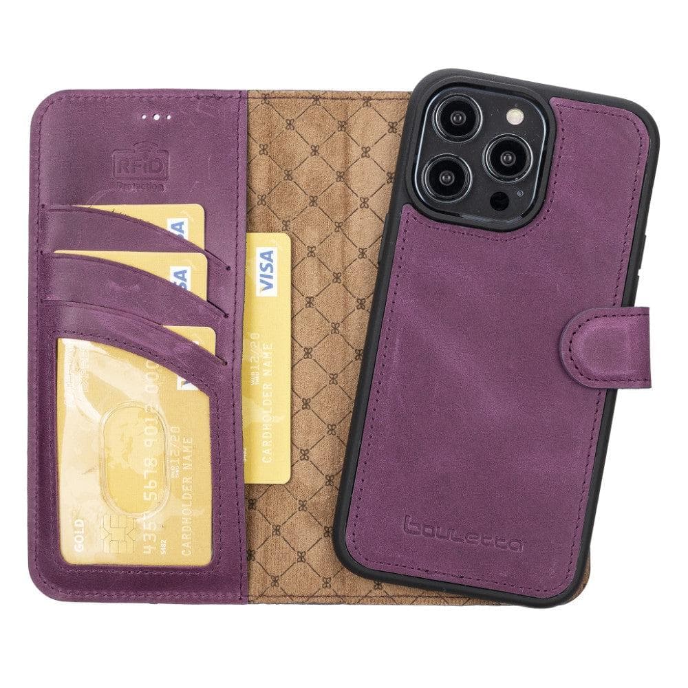 Magic iPhone 14 Pro Detachable Genuine Darker Color Leather Wallet Case