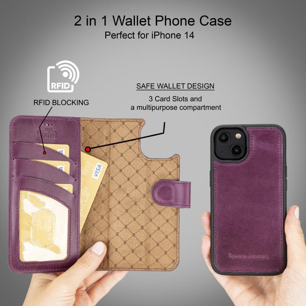 Magic iPhone 14 Plus Detachable Genuine Darker Color Leather Wallet Case