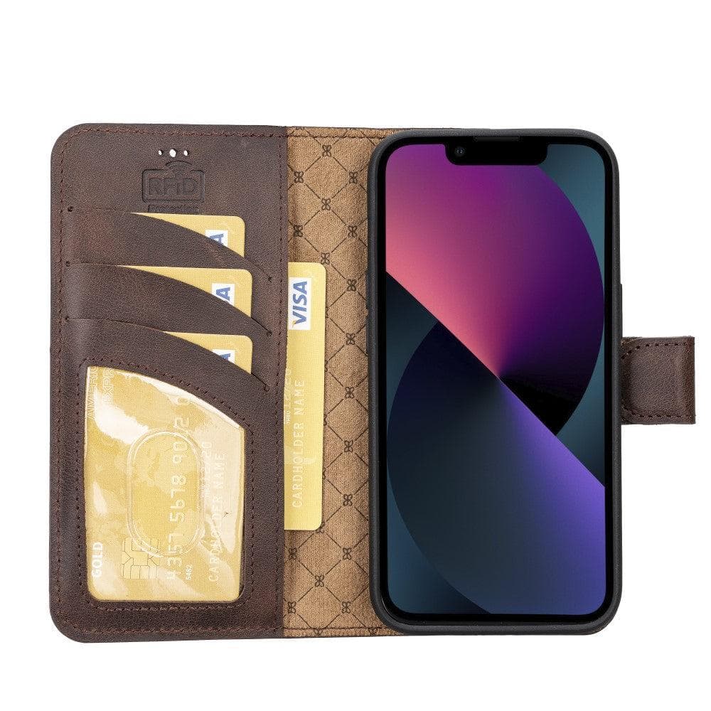 Magic iPhone 14 Detachable Genuine Darker Color Leather Wallet Case