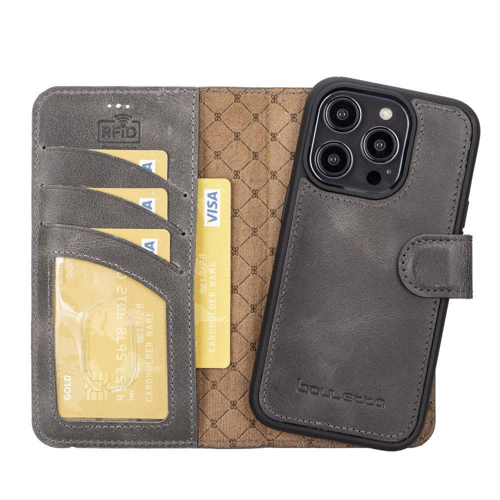 Magic iPhone 14 Pro Max Detachable Genuine Darker Color Leather Wallet Case