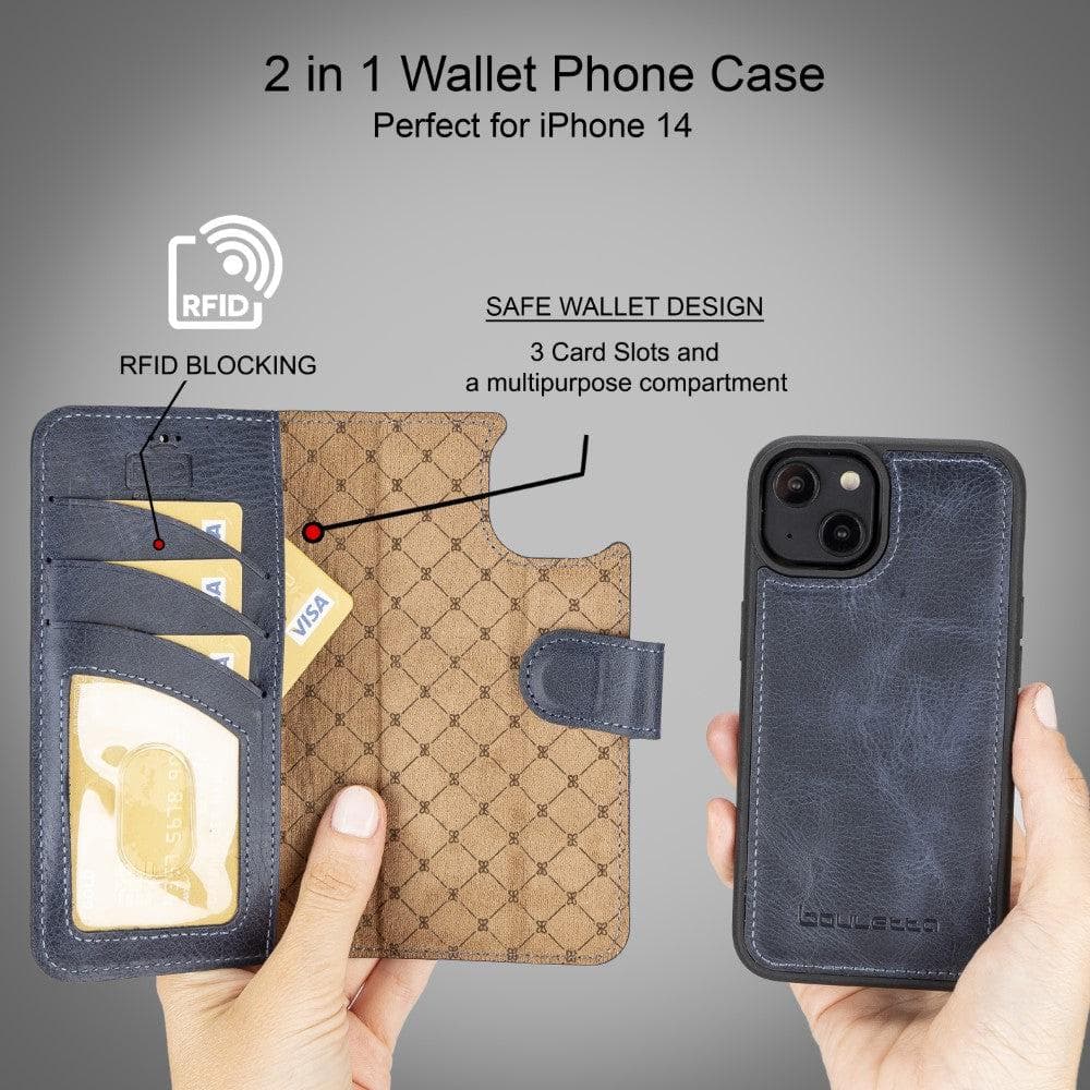 Magic iPhone 14 Pro Max Detachable Genuine Darker Color Leather Wallet Case