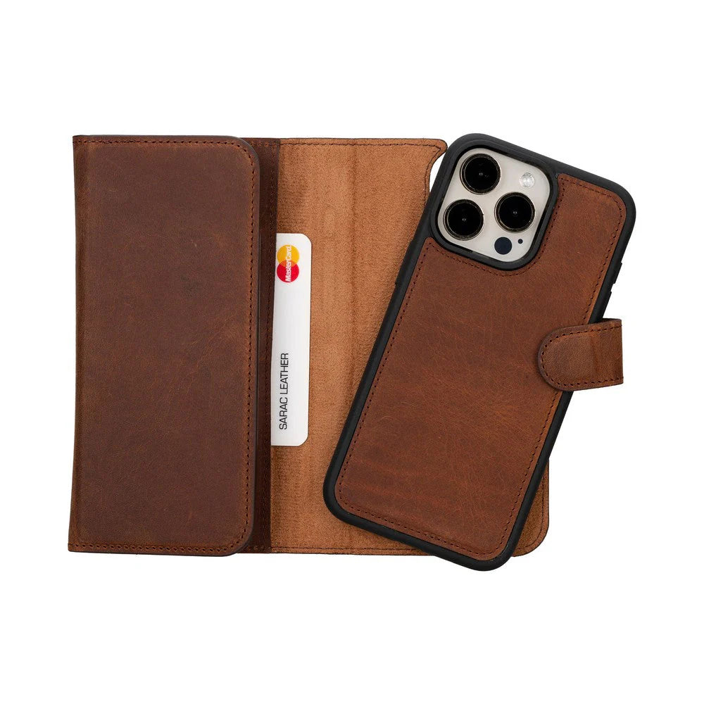 Santa iPhone 15 Pro Max Genuine Leather Detachable Wallet Case