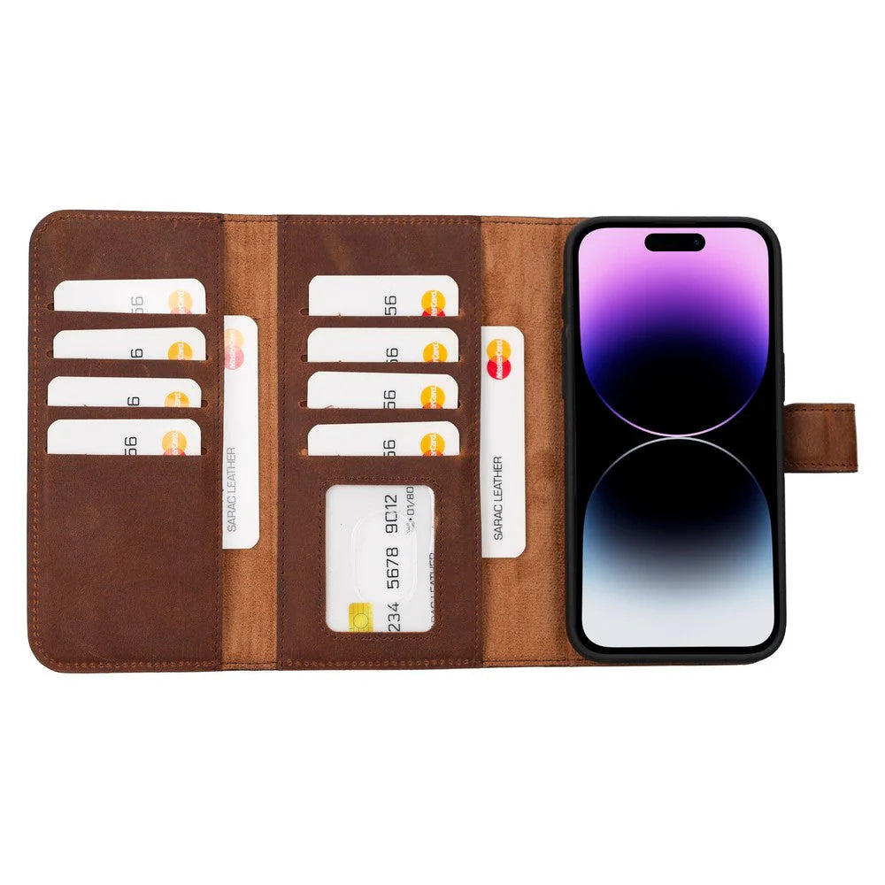 Santa iPhone 15 Pro Max Hakiki Deri Çıkarılabilir Cüzdan Kılıf