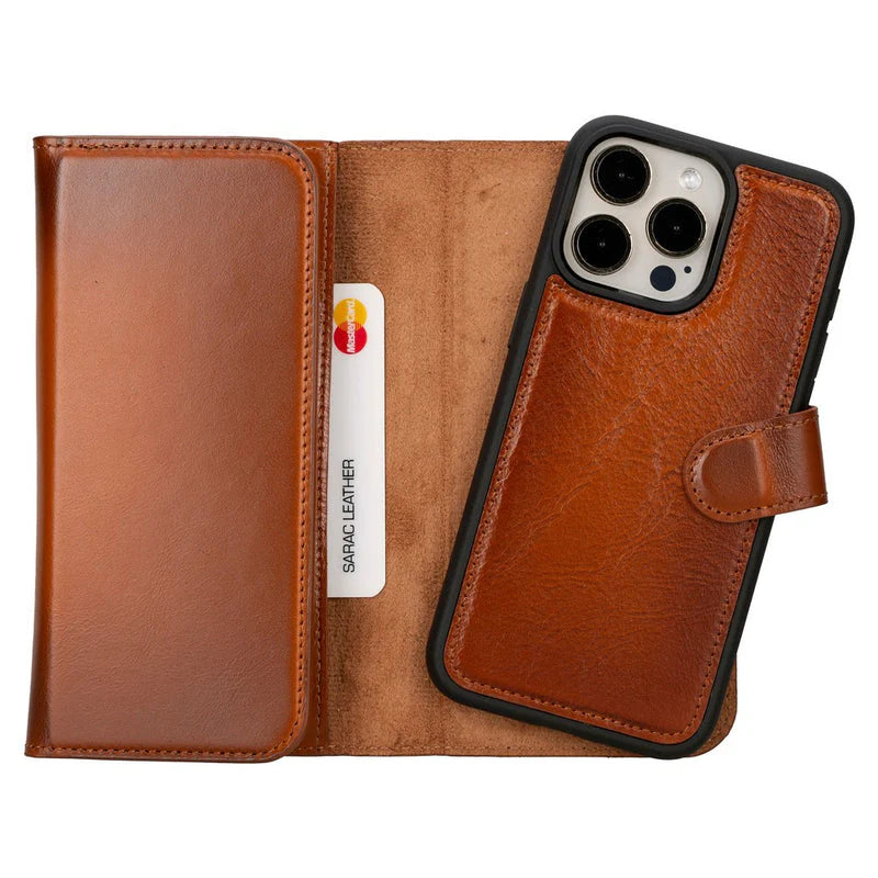 Santa iPhone 15 Pro Max Genuine Leather Detachable Wallet Case