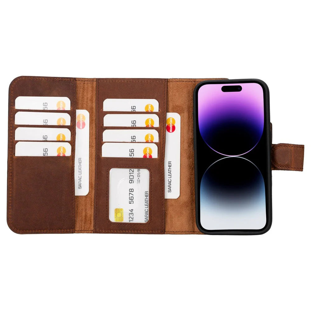 Santa iPhone 15 Pro Hakiki Deri Çıkarılabilir Cüzdan Kılıf