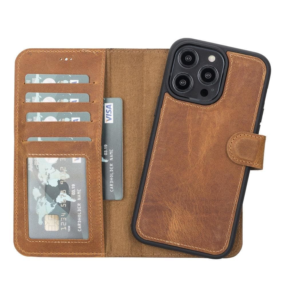 Magic iPhone 14 Pro Genuine Leather Detachable Wallet Case