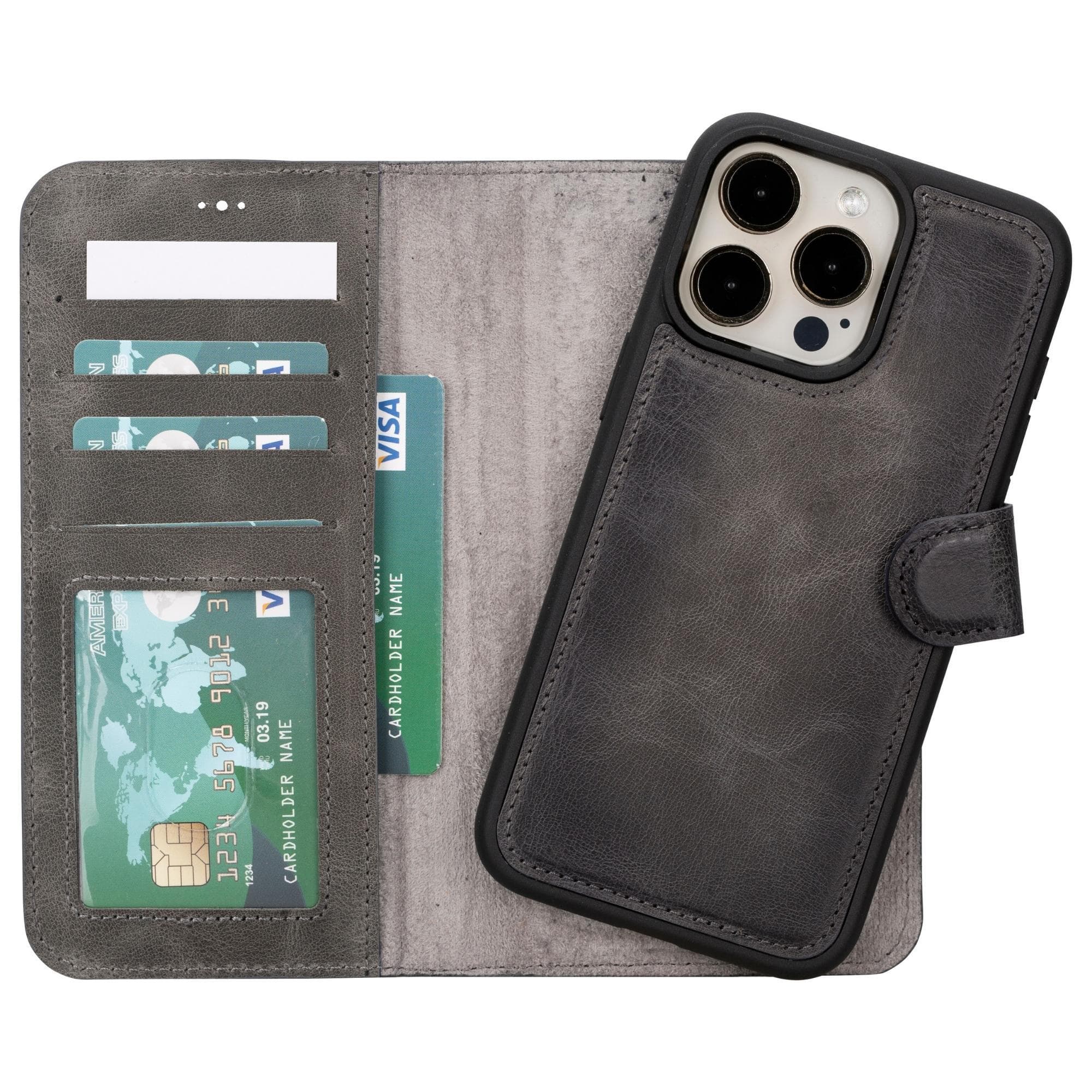 Magic iPhone 15 Genuine Leather Detachable Wallet Case