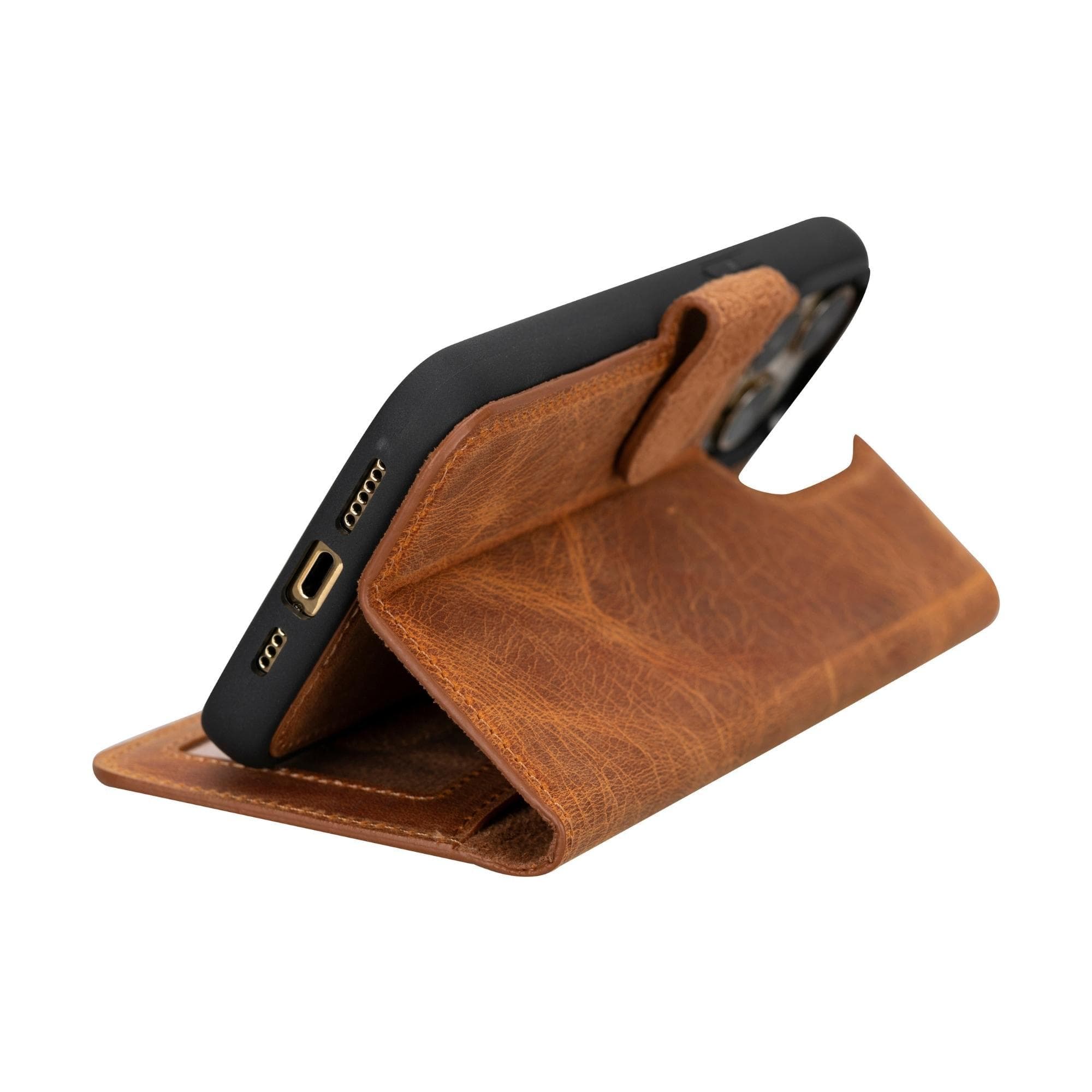 Magic iPhone 15 Pro Genuine Leather Detachable Wallet Case