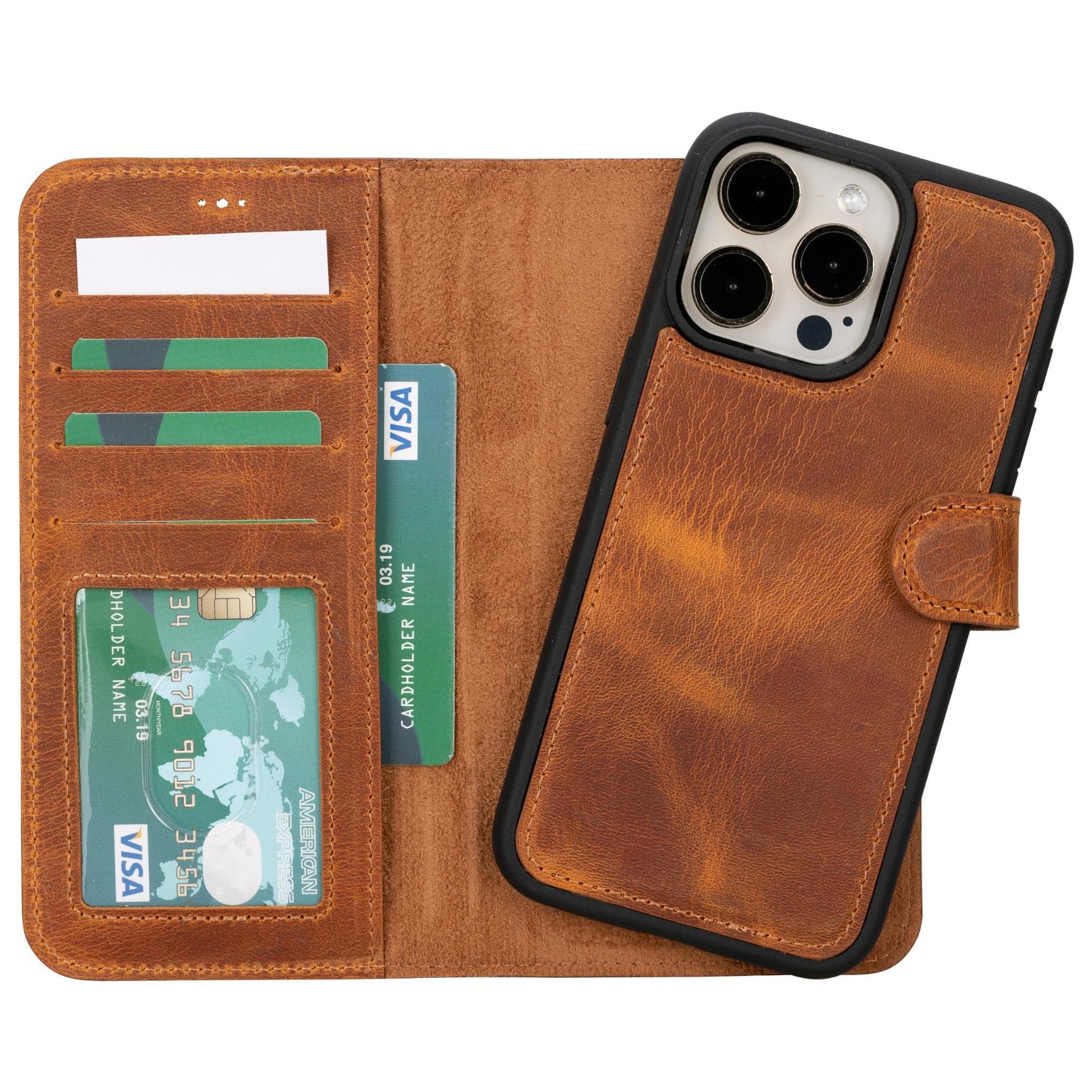 Magic iPhone 15 Plus Genuine Leather Detachable Wallet Case