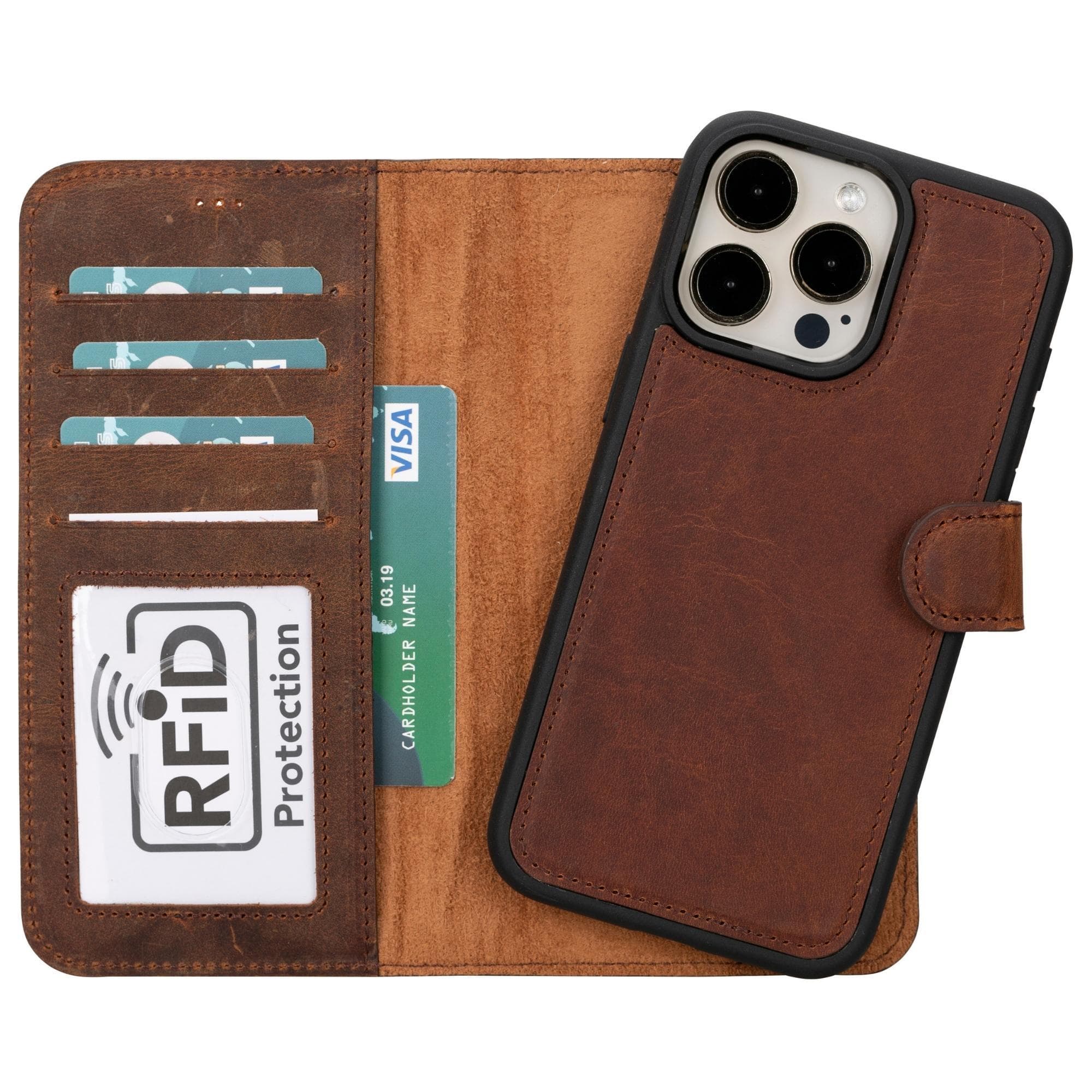Magic iPhone 15 Plus Genuine Leather Detachable Wallet Case