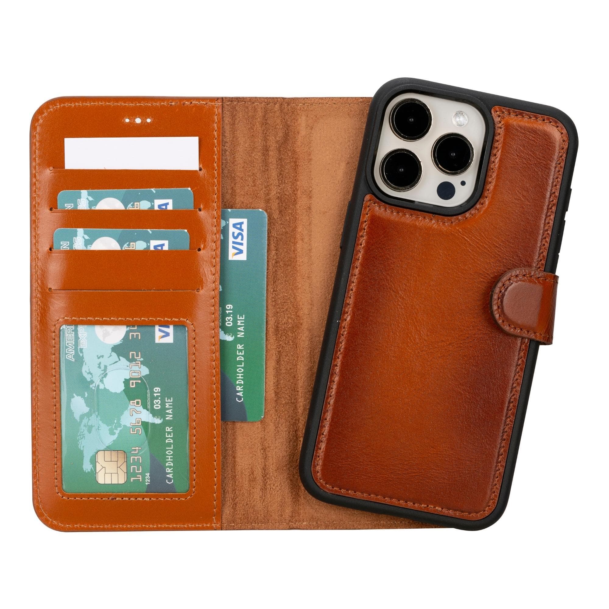 Magic iPhone 15 Pro Genuine Leather Detachable Wallet Case