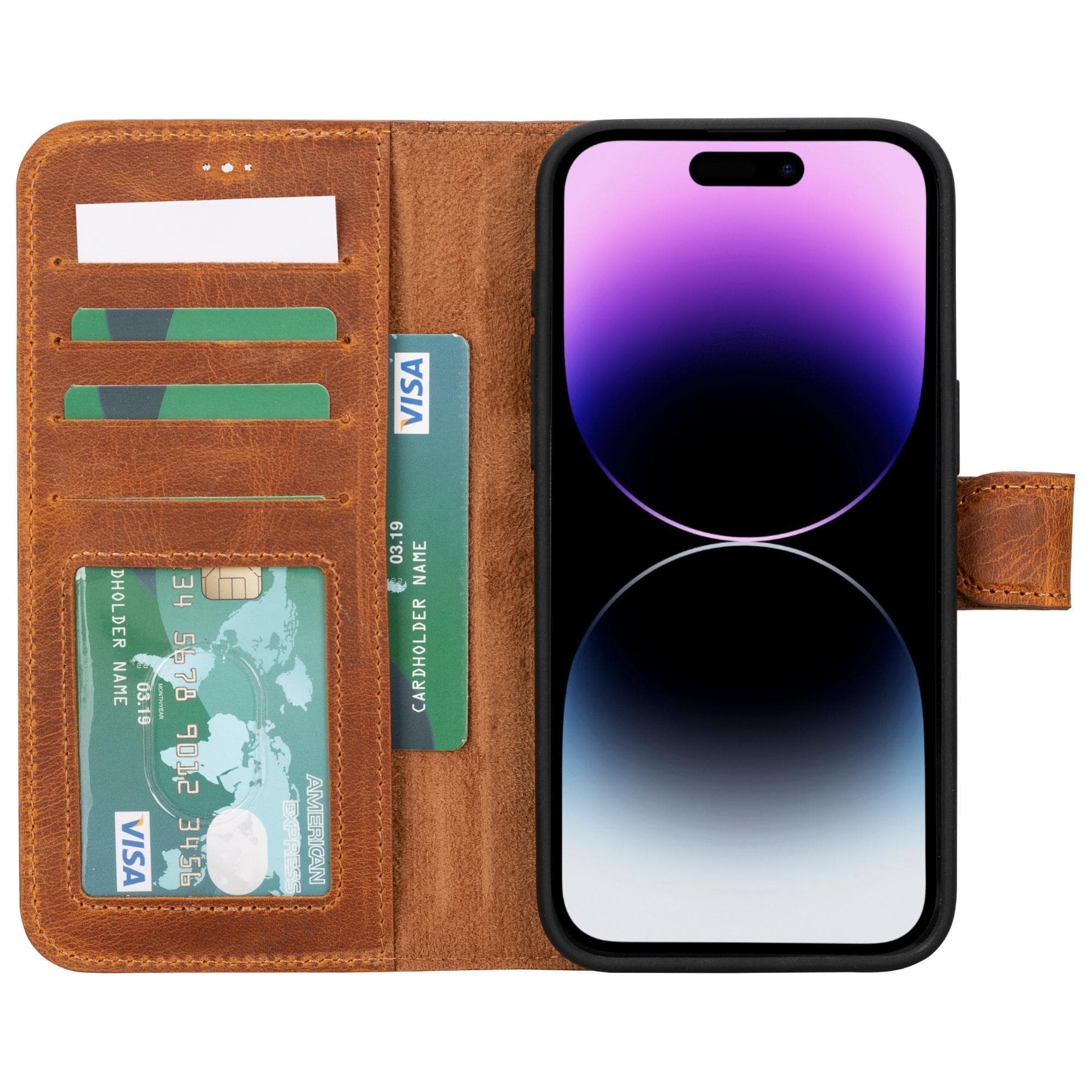 Magic iPhone 15 Plus Genuine Leather Detachable Wallet Case
