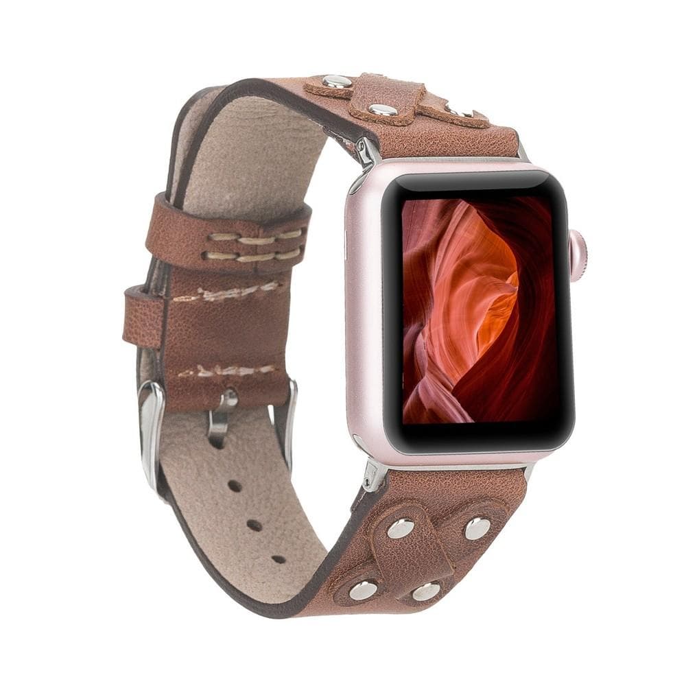 Cross Genuine Leather Apple Watch Band with Silver Trok
