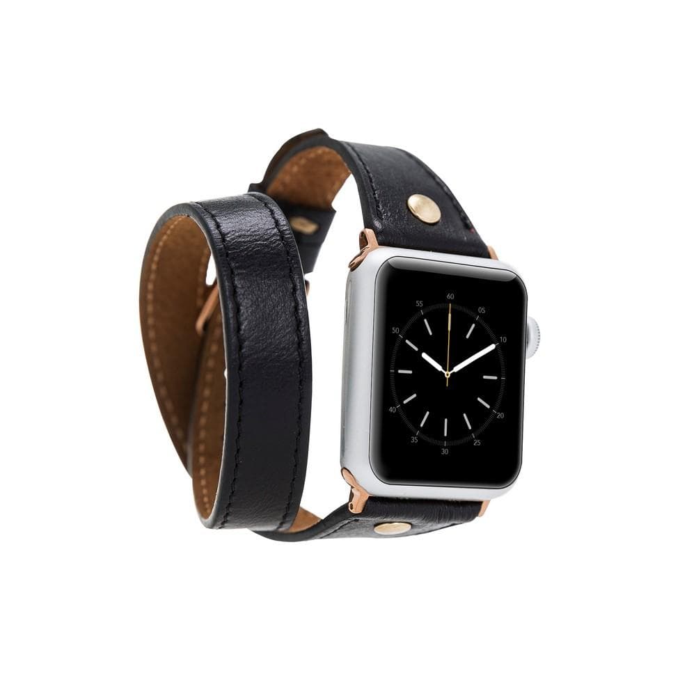 Hector Double Tour Genuine Leather Apple Watch Band with Gold Trok