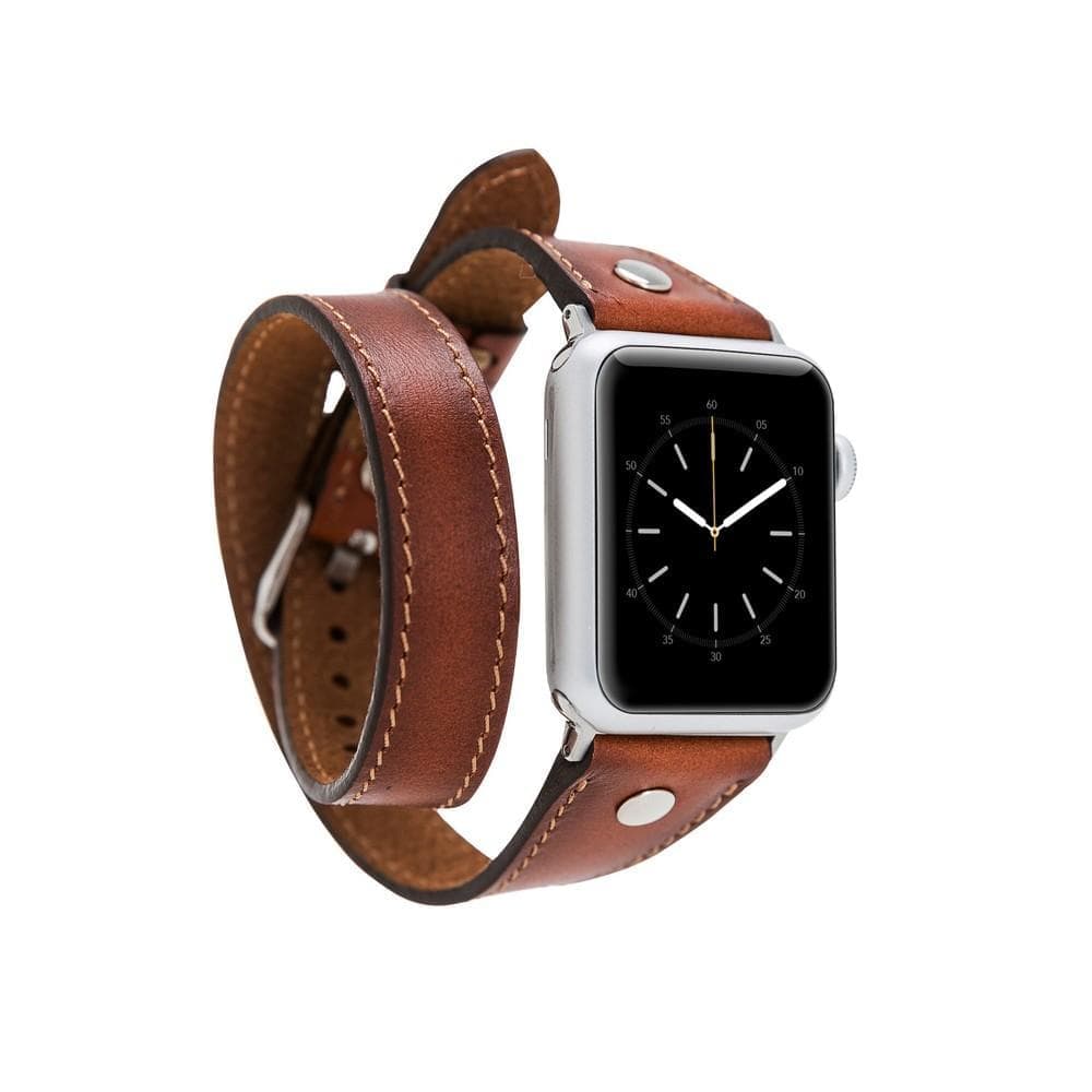 Hector Double Tour Genuine Leather Apple Watch Band with Silver Trok