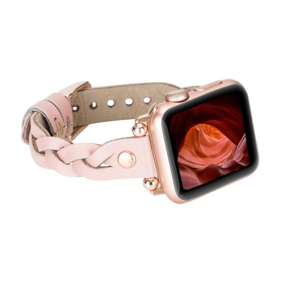 Wanda Braided Genuine Leather Apple Watch Band with Rose Gold Trok