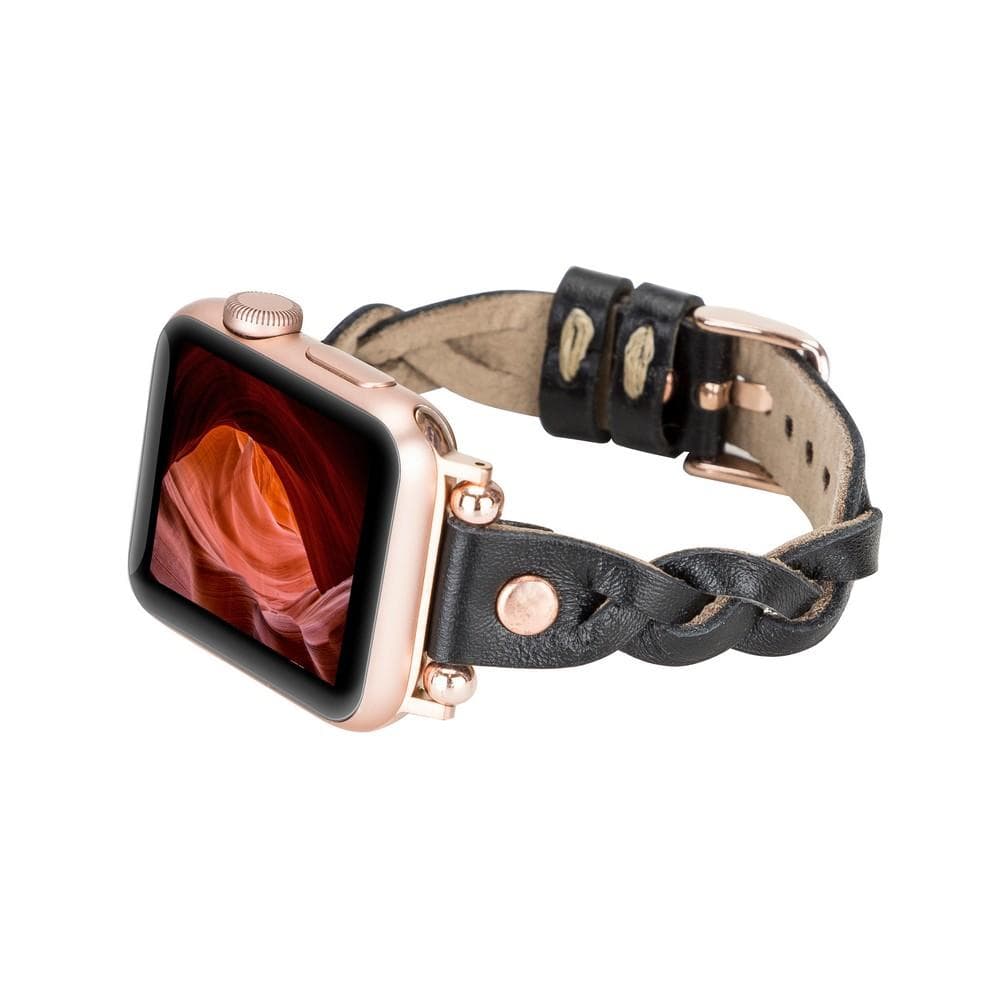 Wanda Braided Genuine Leather Apple Watch Band with Rose Gold Trok