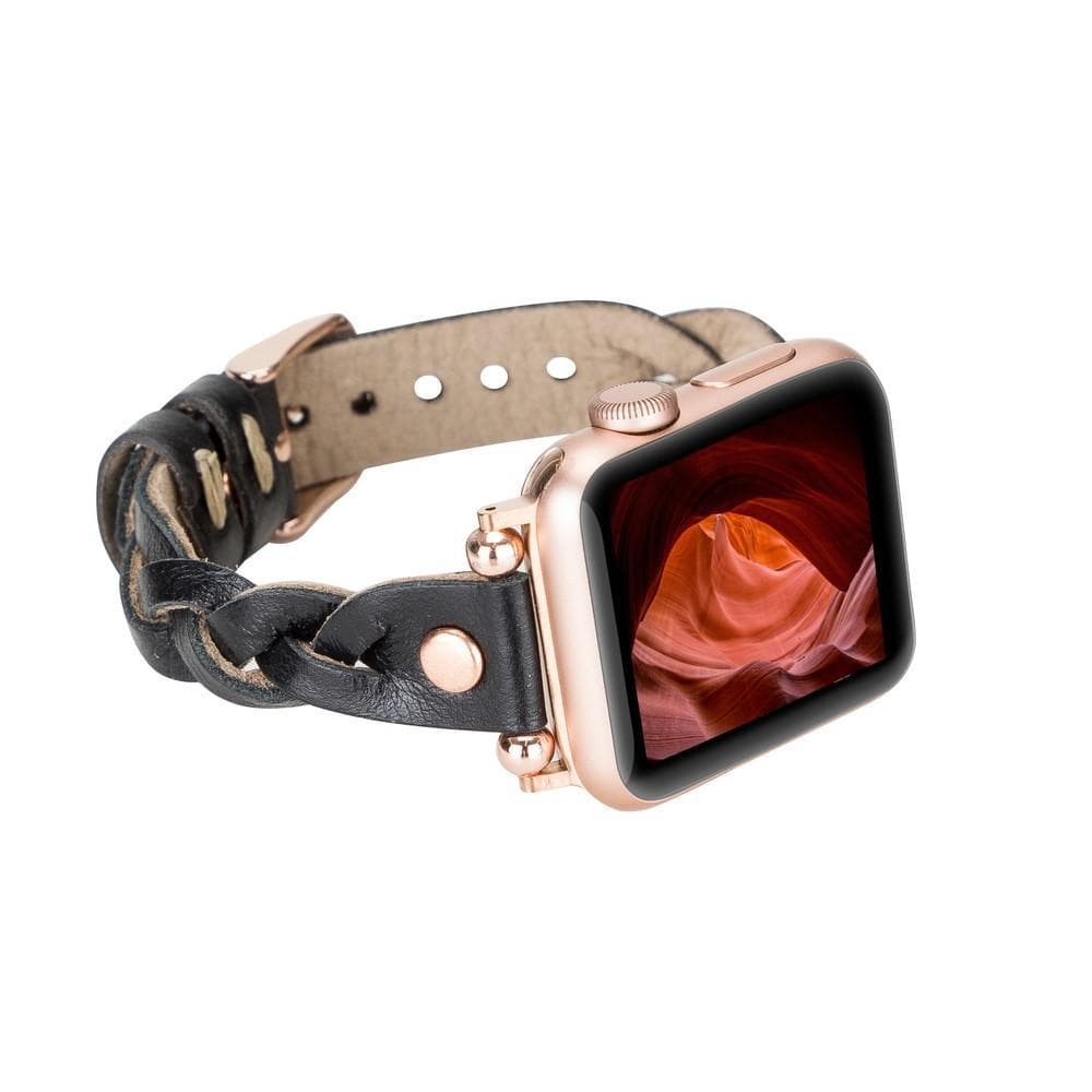 Wanda Braided Genuine Leather Apple Watch Band with Rose Gold Trok