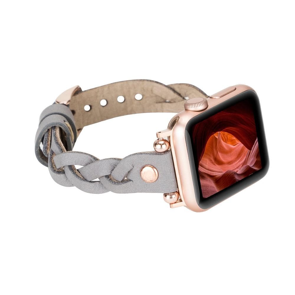 Wanda Braided Genuine Leather Apple Watch Band with Rose Gold Trok