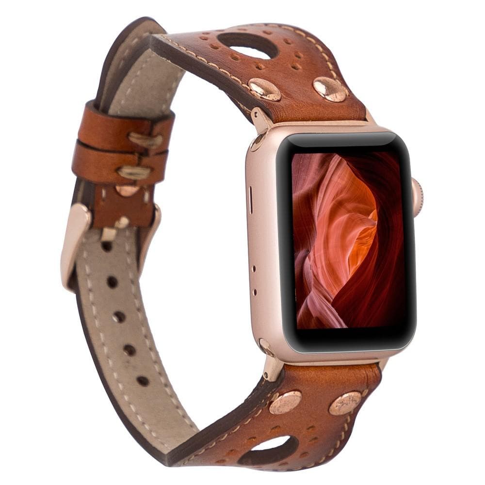 Ronda Genuine Leather Apple Watch Band with Rose Gold Trok