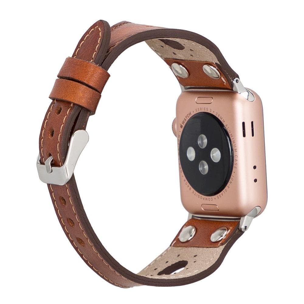 Ronda Genuine Leather Apple Watch Band with Silver Trok