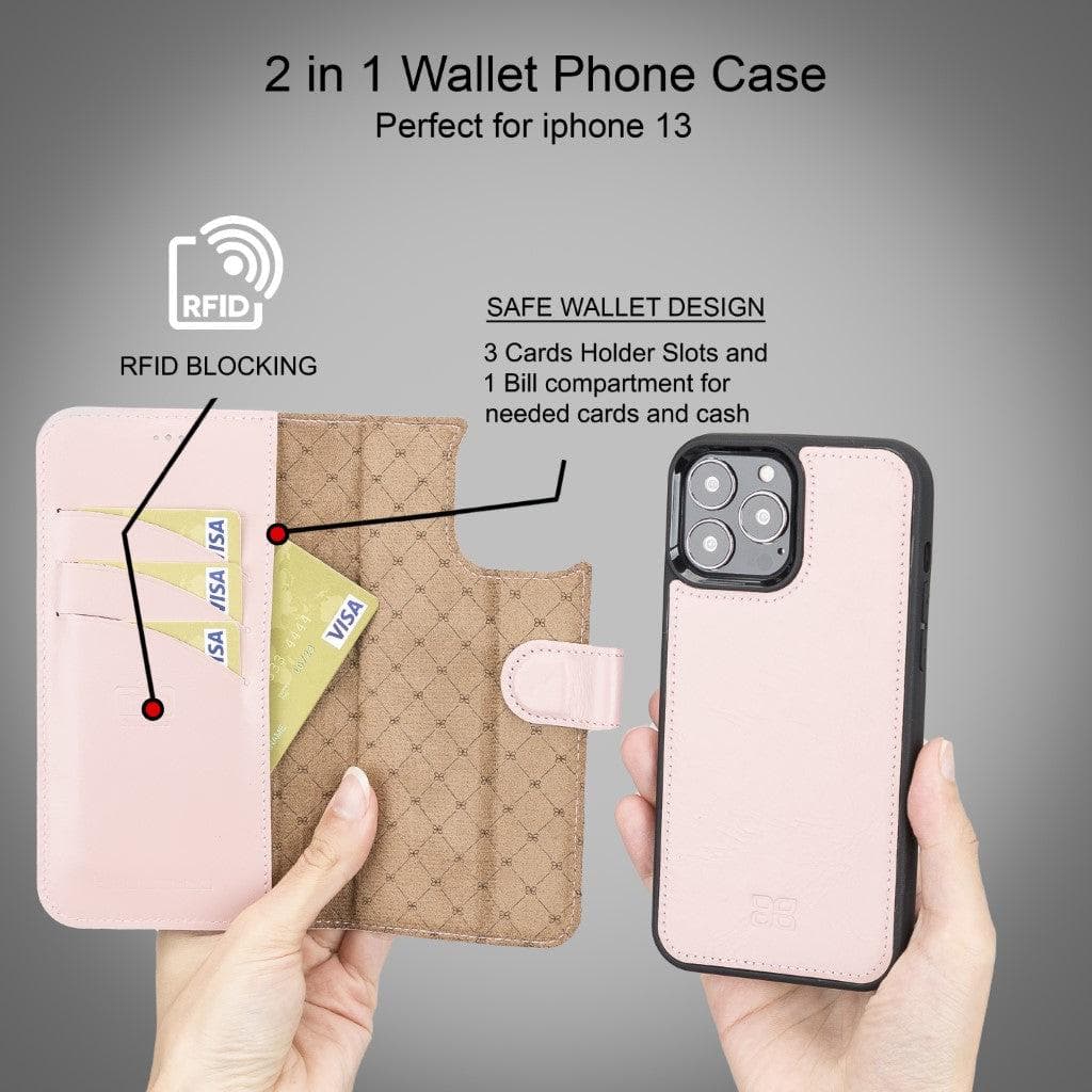 Magic iPhone 13 Pro Max Çıkarılabilir Hakiki Deri Cüzdan Kılıf