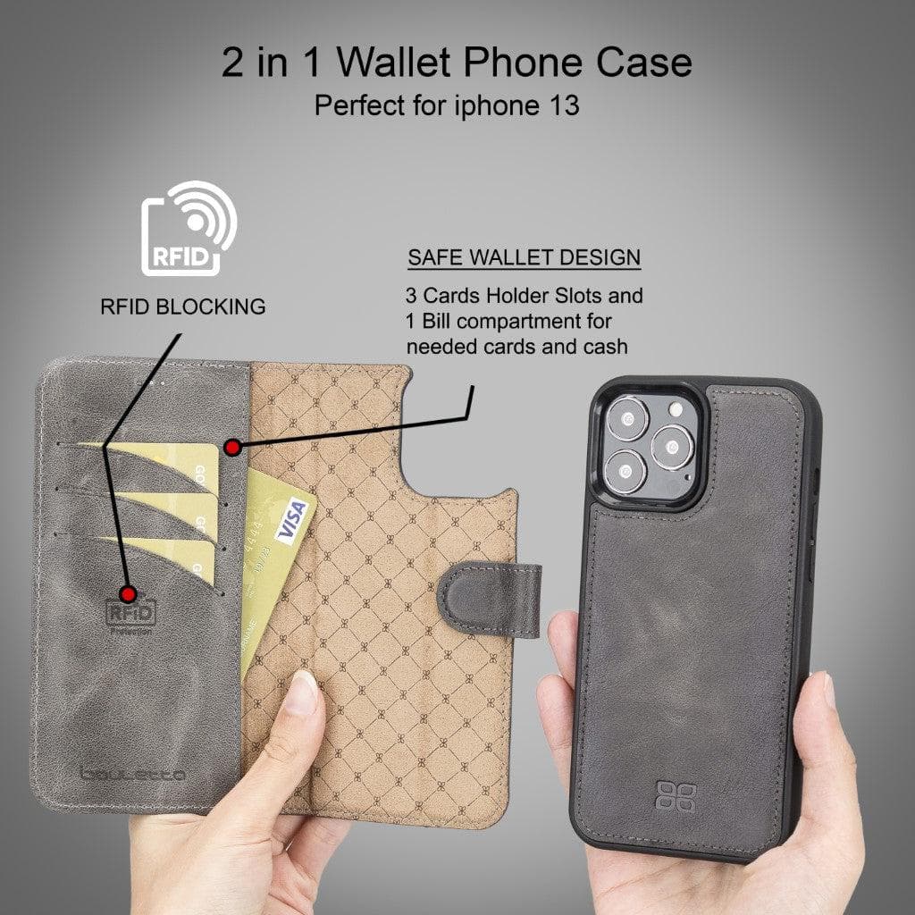 Magic iPhone 13 Mini Detachable Genuine Leather Wallet Case