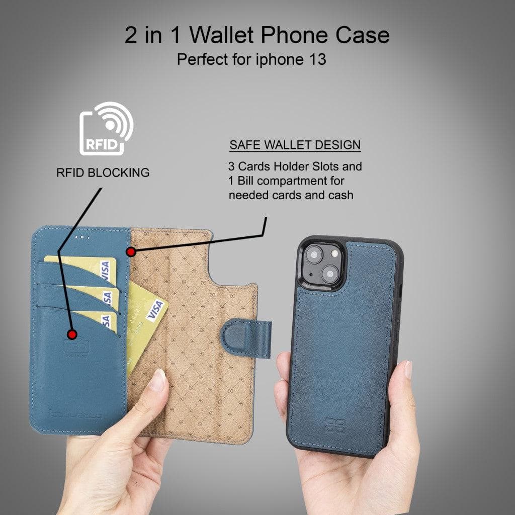 Magic iPhone 13 Pro Max Çıkarılabilir Hakiki Deri Cüzdan Kılıf